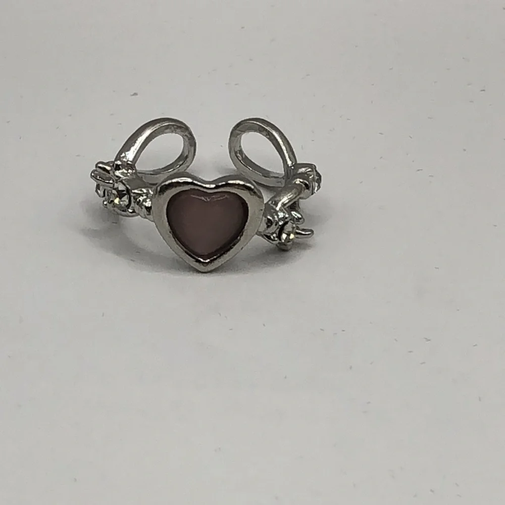 3/$25 Chunky Pink Heart Adjustable Ring Rhinestones Brutalist Whimsigoth